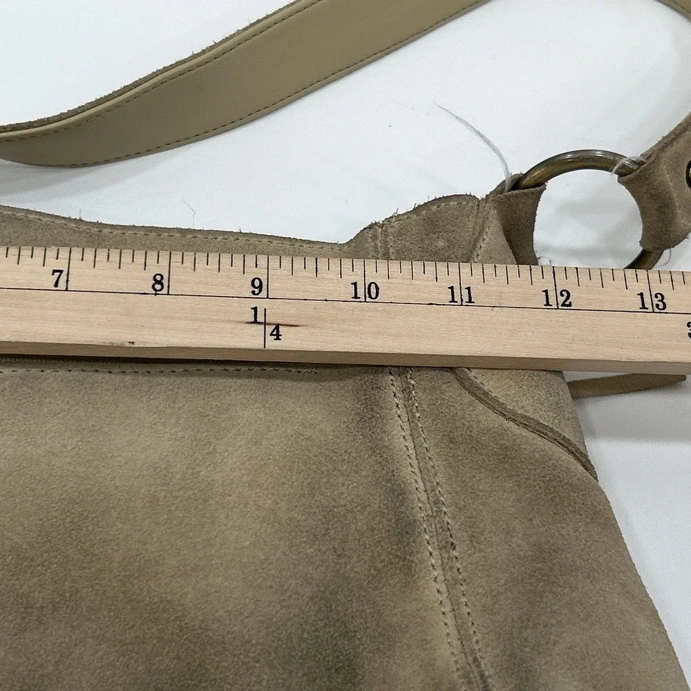 Guess Leather Suede Beige Tan Y2K‎ Hobo Shoulder Fringe Top Zip HandBag Purse